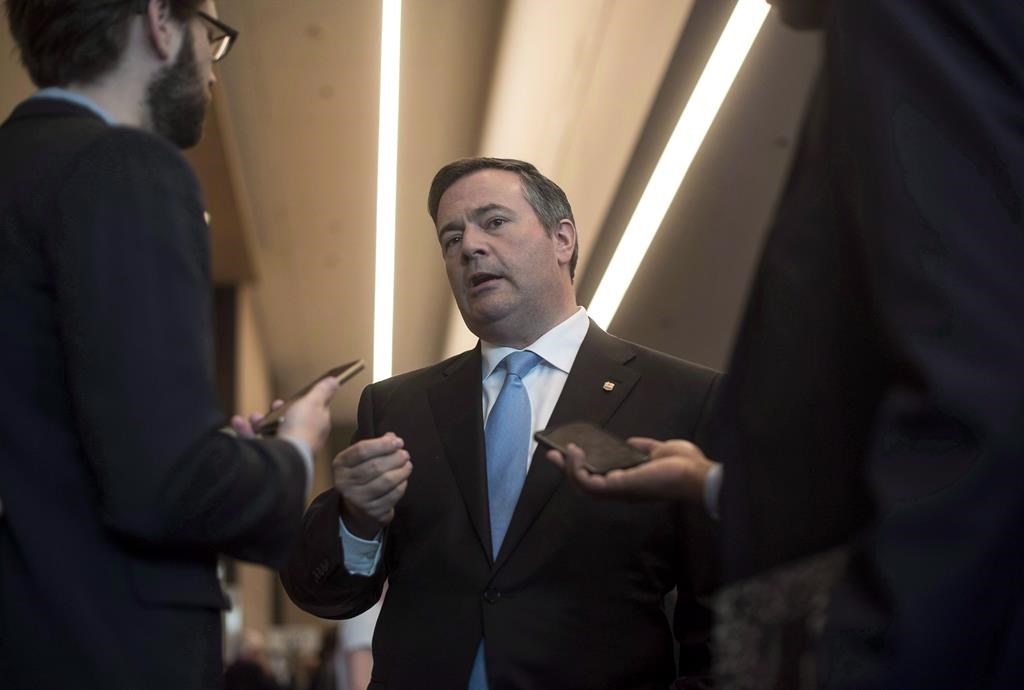 Jason Kenney, leader of the United Conservative Party in Alberta, speaks with a reporter at the Conservative national convention in Halifax on Saturday, August 25, 2018. THE CANADIAN PRESS/Darren Calabrese.