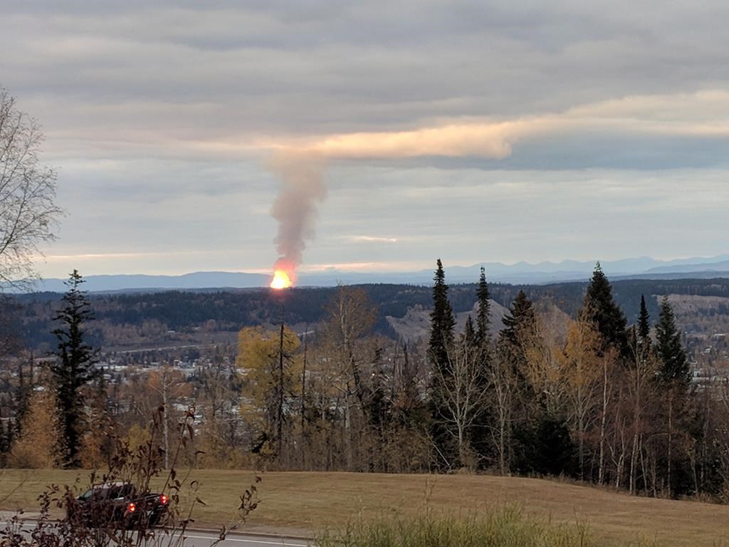 A pipeline ruptured and sparked a massive fire north of Prince George, B.C. is shown in this photo provided by Dhruv Desai.