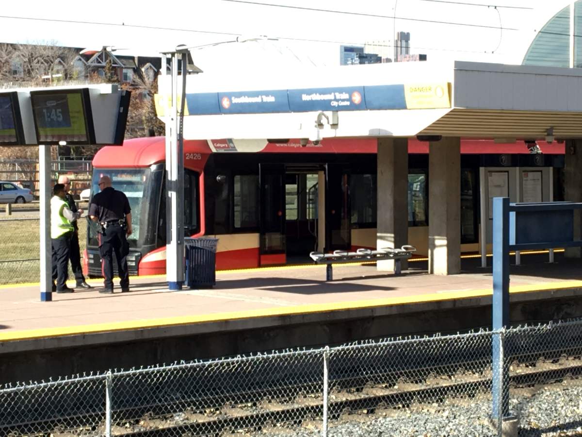 Emergency responders on the scene of a fatal CTrain collision at the Erlton LRT Station on Monday, Oct. 15. 