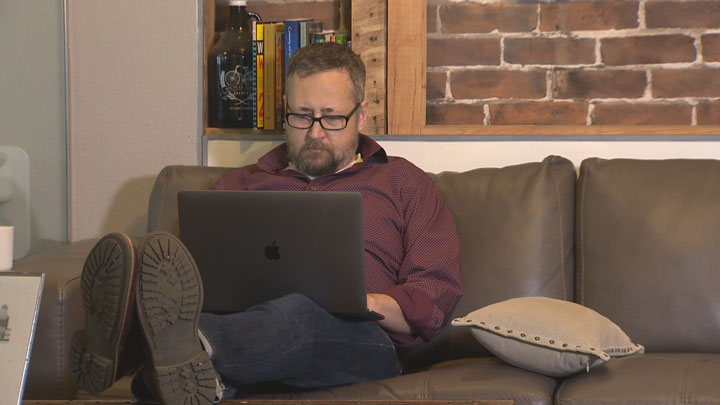 Freelance web developer and marketer David Hicks, working at a co-working space in Ottawa.