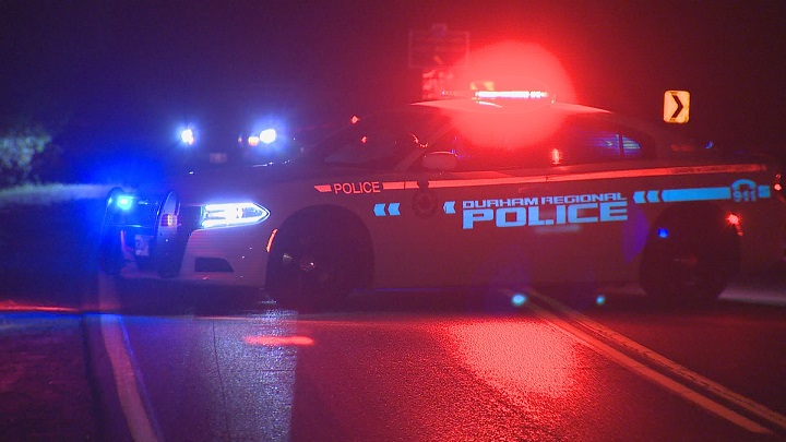 Durham Regional Police at the scene of a serious single-vehicle crash early Saturday morning.