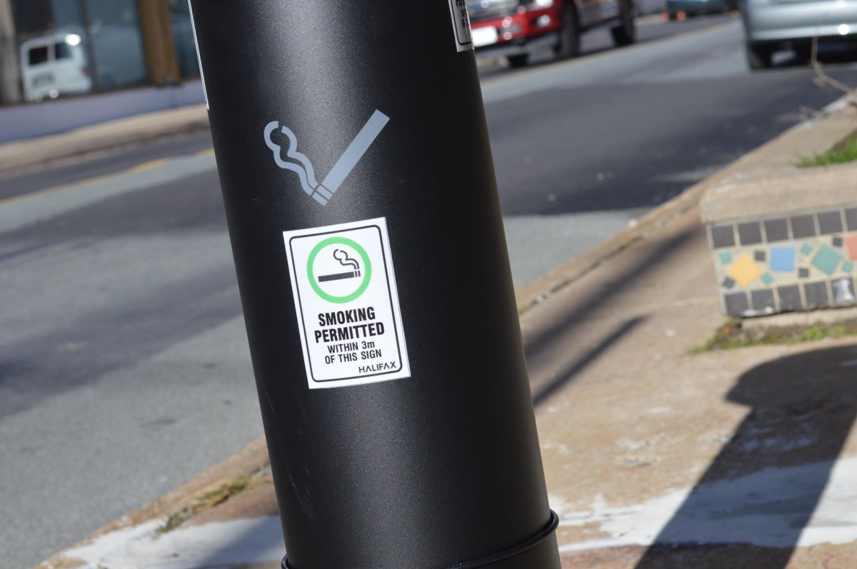 A sign indicating a designated smoking area in the Halifax Regional Municipality is pictured on Oct. 16, 2018. 