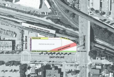 A view of the lot where the proposed development would be built next to the East Van Cross.