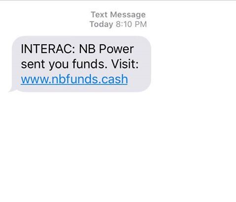 New Brunswick Power is warning customers that messages such as the one above are scams.