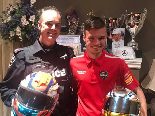 Police say an Ontario teenager has been reunited with two colourful racing helmets that were stolen in 2014.
