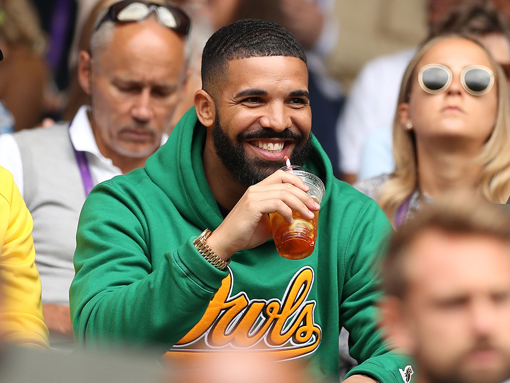 Drake attends the women’s singles quarter-final match at the 2018 Wimbledon Championships in London, England, on July 10, 2018.