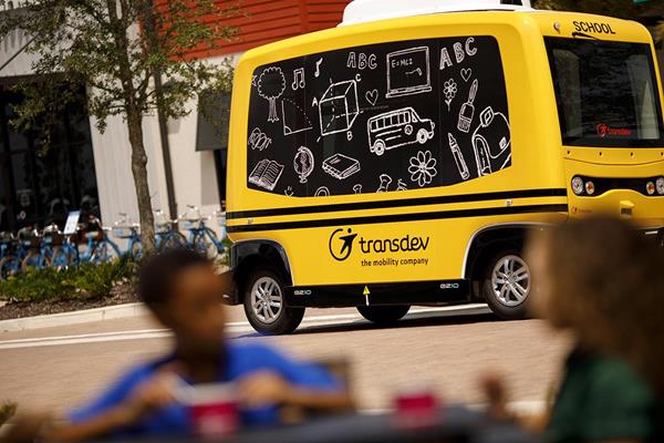 A "driverless" school bus operated by Transdev.