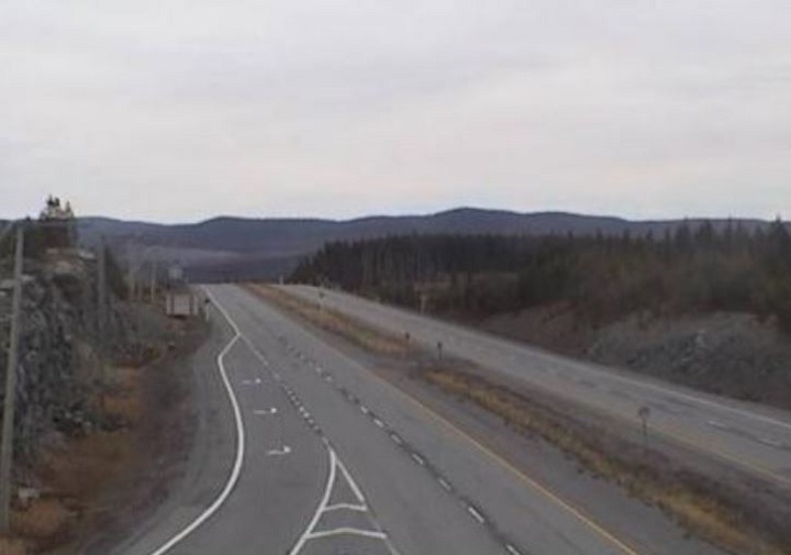 A view of road conditions on Highway 97C at Elkhart Junction, which has an elevation of 1,621 metres.