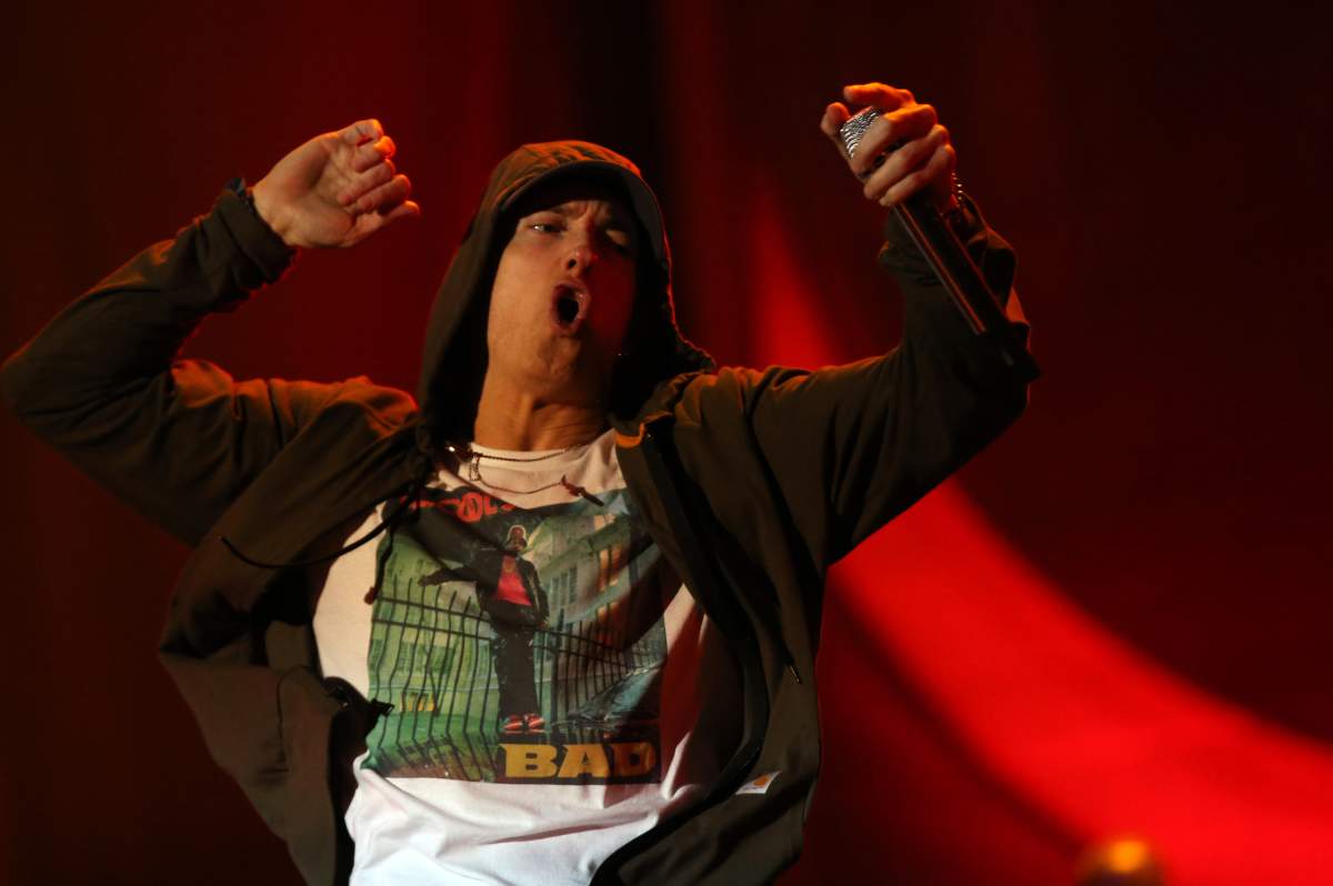 Eminem performs on Friday, Aug. 1, 2014 at Lollapalooza in Grant Park in Chicago.