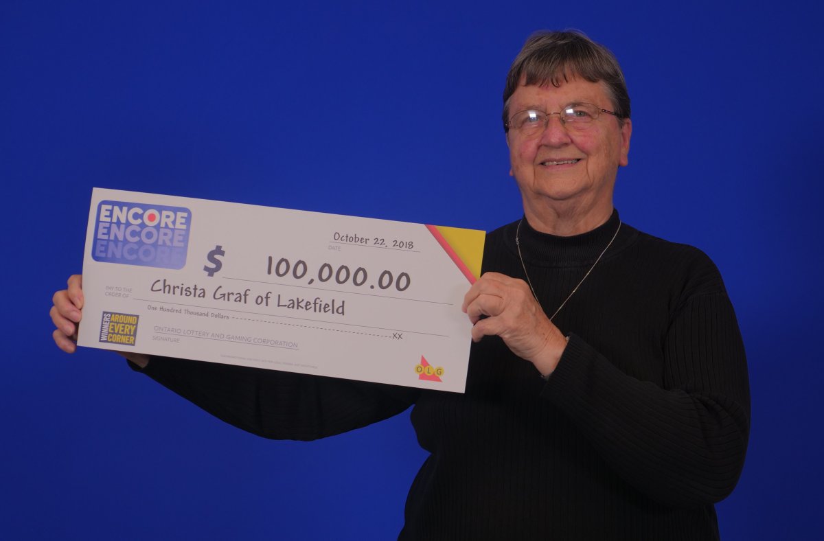 Christa Graf of Lakefield landed $100,000 in the Encore draw on Oct. 19.
