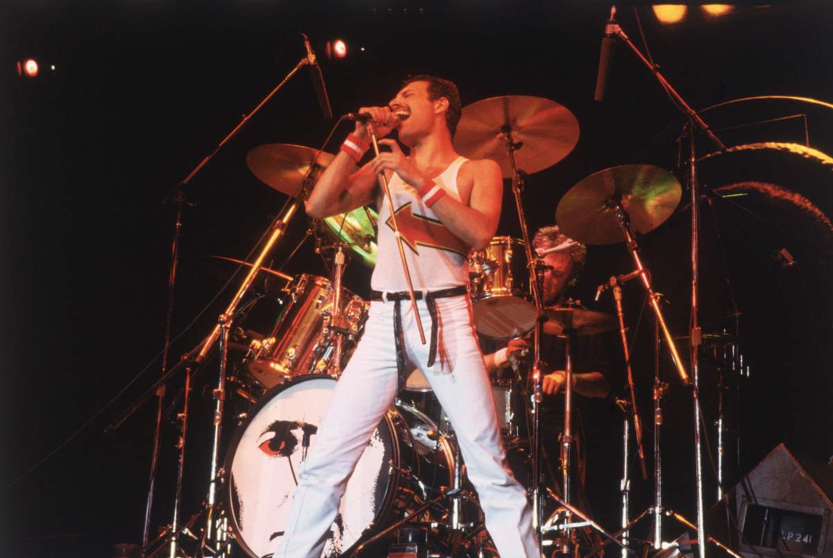 Freddie Mercury onstage with Queen, in Milton Keynes, England, on June 5, 1982.