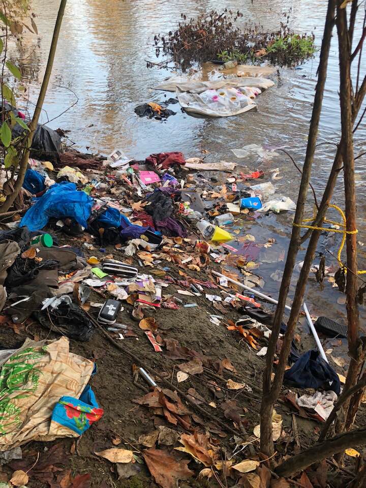 Garbage litters the Cowichan River in Duncan, B.C.