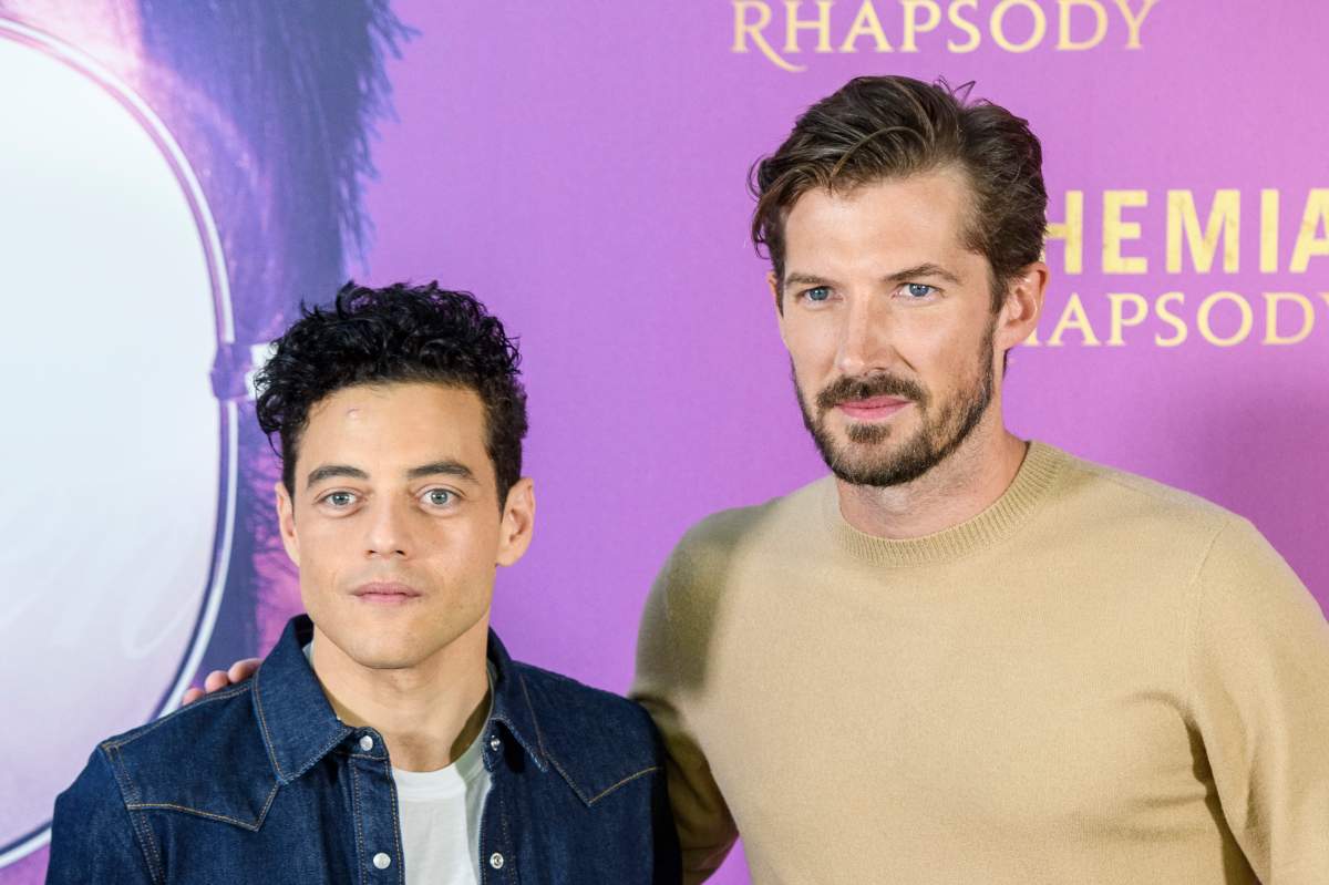 Rami Malek (L) and Gwilym Lee attend ‘Bohemian Rhapsody’ photo call at Villa Magna Hotel on Sept. 14, 2018 in Madrid, Spain.