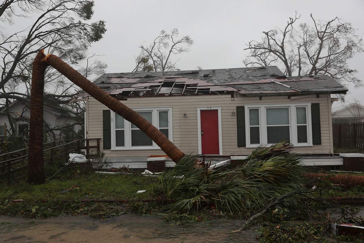 A damaged home is seen after hurricane Michael passed through the area on October 10, 2018 in Panama City, Florida.