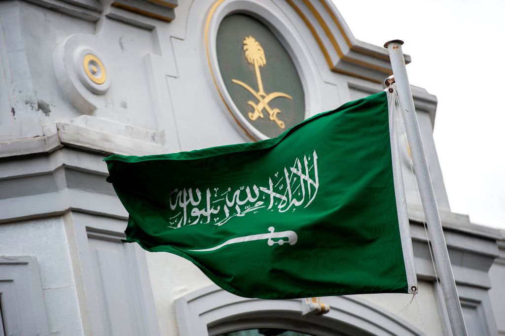 A Saudi Arabia flag flies in front of the Saudi consulate in Istanbul on October 13, 2018.