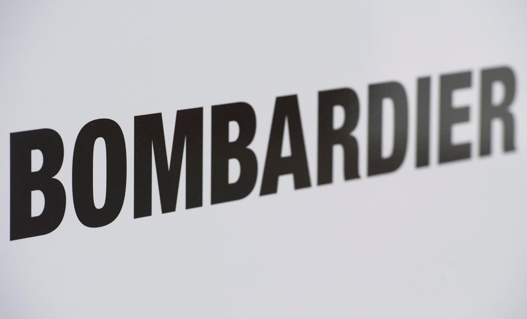 A Bombardier logo is shown at a Bombardier assembly plant in Mirabel, Que., Friday, October 26, 2018. THE CANADIAN PRESS/Graham Hughes.
