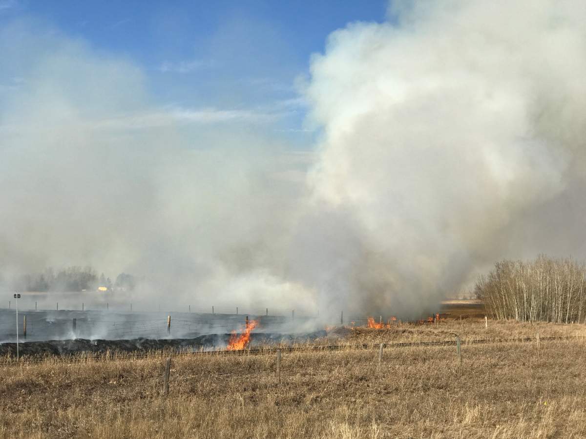 A grass fire was burning east of Calgary on Friday, Oct. 26.