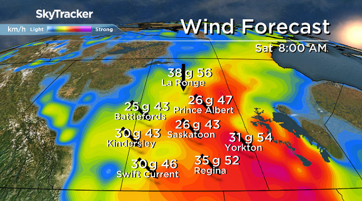 Gusty northwesterly winds continue into the day on Saturday.