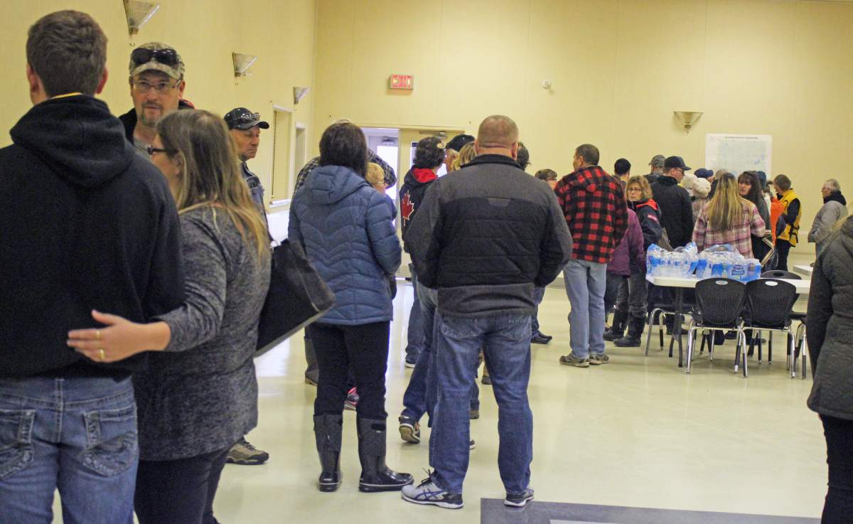 Family, friends and community members looking to help filled the community hall in Hylo on Saturday morning to sign up for a ground search for Rosanna Giacobbo. The 51 year old has been missing since October 2. Photo taken near Lac La Biche, Alta. on Saturday, October 13, 2018.