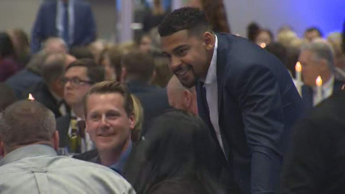 Andrew Harris at the Bombers Legacy Dinner Tuesday night.