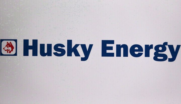 The Husky Energy logo is shown at the company's annual meeting in Calgary, Alta., Friday, May 5, 2017. Shares in MEG Energy Corp. soared higher in early trading after Husky Energy Inc. announced a hostile takeover bid for the company.