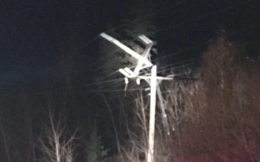 This broken pole is to blame for a power outage in eastern Manitoba.