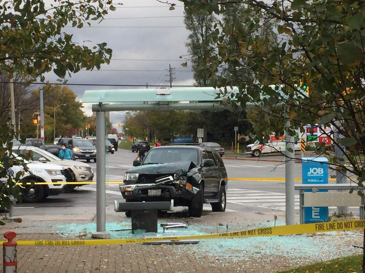 A woman was struck by a vehicle that left the roadway at Kennedy Road and Finch Avenue East on Tuesday, Oct. 23.
