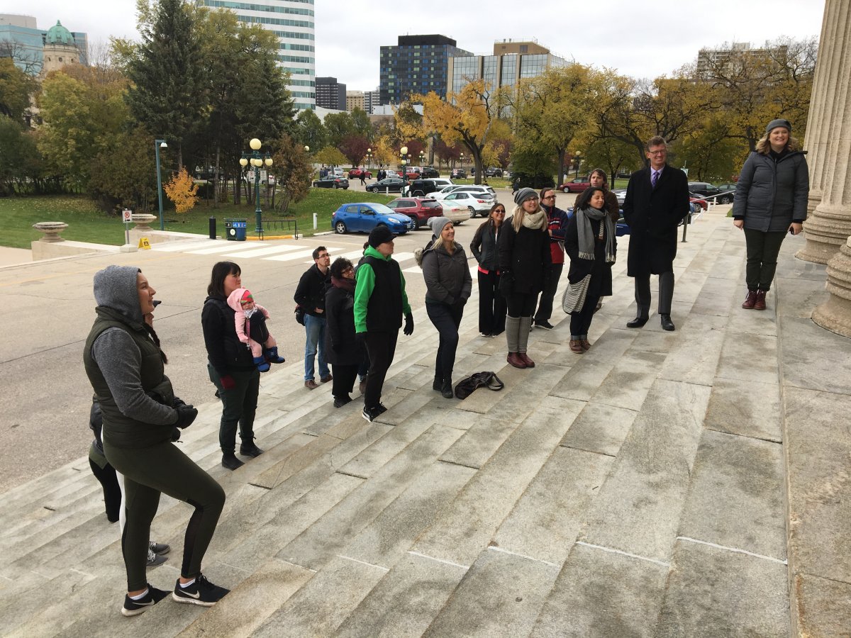 A group of Manitobans gathered at the Legislative Building to rally in support of a bill looking to protect size from something people can discriminate against. 