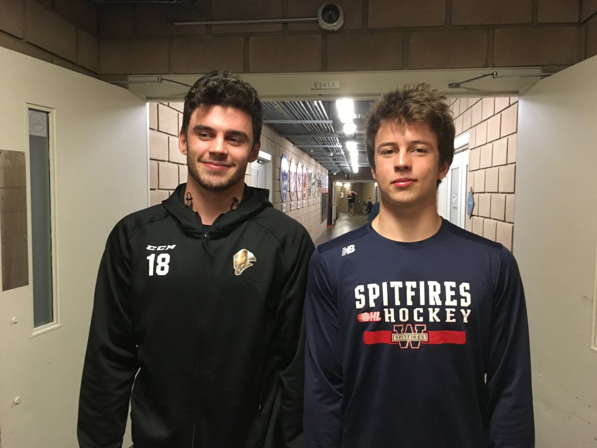 Liam Foudy of the London Knights met his brother Jean-Luc of the Windsor Spitfires for the first time in an OHL game.