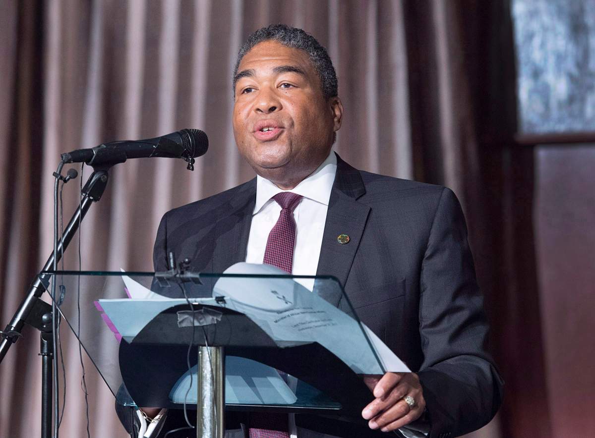 African-Nova Scotian Affairs Minister Tony Ince addresses a news conference in Cherry Brook, N.S. near Halifax on Wednesday, Sept. 27, 2017. The province is spending $2.7 million over two years to help residents in five black communities obtain clear legal title to their land. 