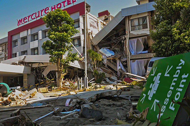 Hotel buildings were seen destroyed by the tsunami after the earthquake that occurred on September 28, 2018 and then in Palu, Indonesia.