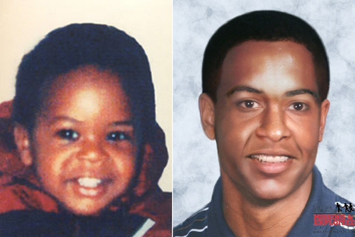 Jermaine Mann, 1, (left) and age-enhanced photograph to 21 years old (right).