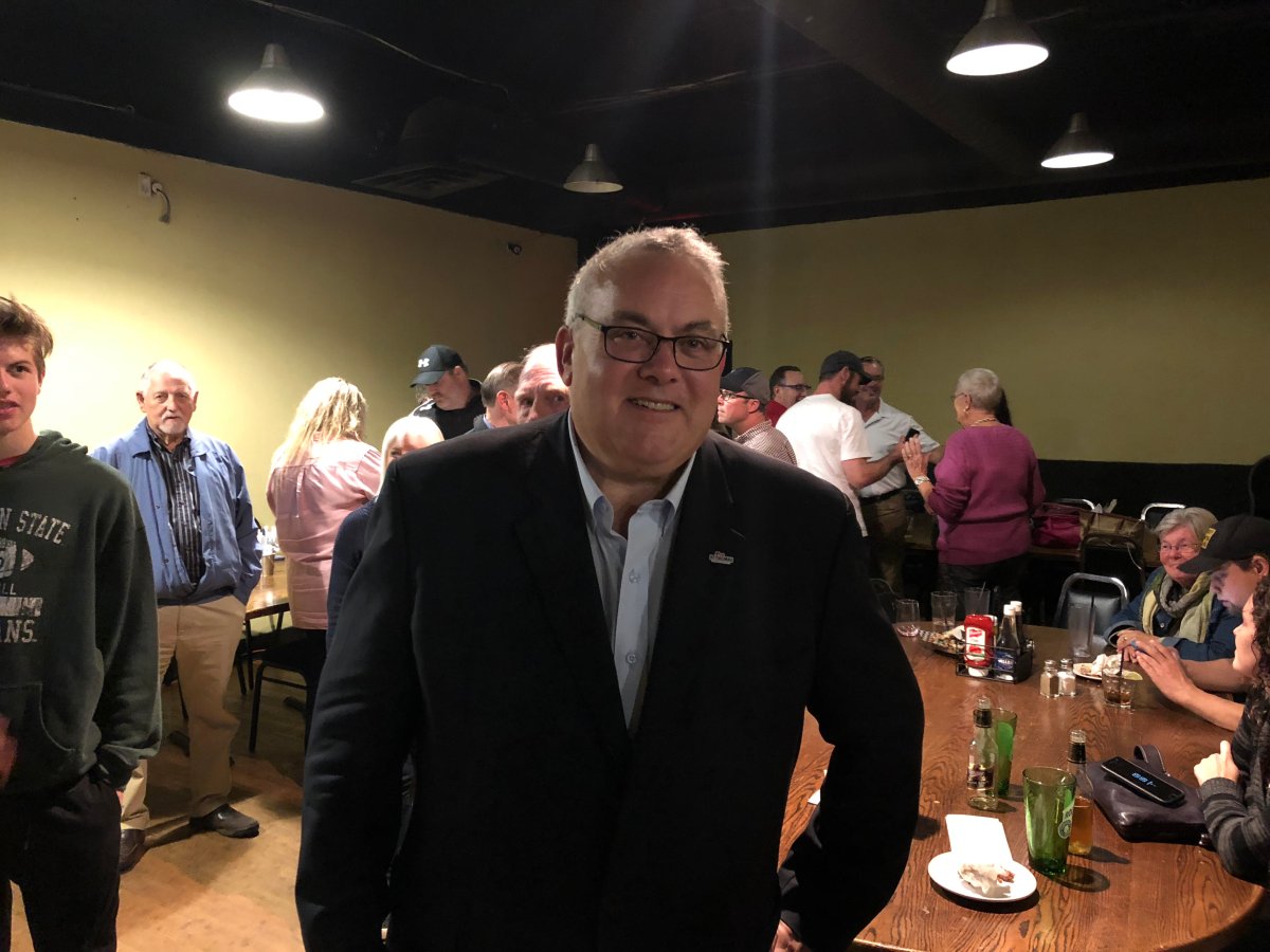 Former conservative MP for Elgin-Middlesex-London Joe Preston celebrates his victory as the new mayor of St. Thomas at the Roadhouse Bar and Grill on Monday, Oct. 22, 2018.