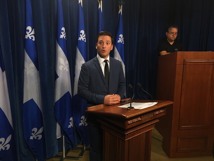 In this file photo, CAQ MNA Simon Jolin-Barrette holds a press conference in Quebec City. Tuesday, Oct. 9, 2018.