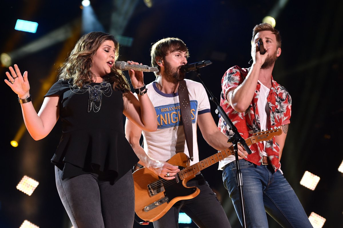 (L-R) Hillary Scott, Dave Haywood, and Charles Kelley of Lady Antebellum perform onstage during the CMA Festival on June 12, 2015 in Nashville, Tenn.   