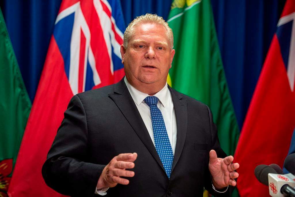 Premier of Ontario Doug Ford speaks during a media event in Saskatoon, Thursday, October 4, 2018.