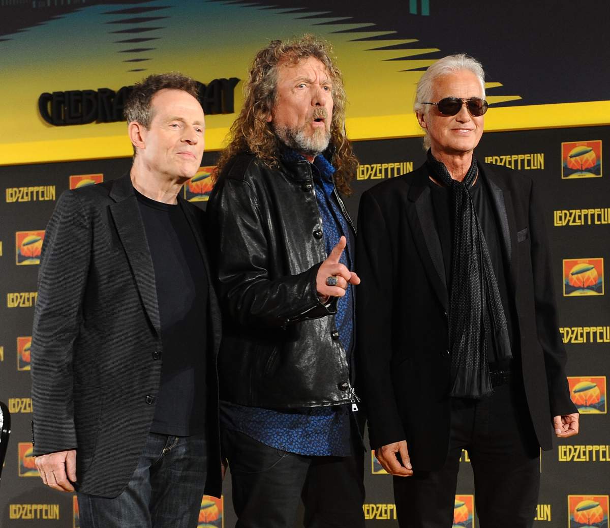 (L-R) John Paul Jones, Robert Plant and Jimmy Page of Led Zeppelin, on Sept. 21, 2012, in London.