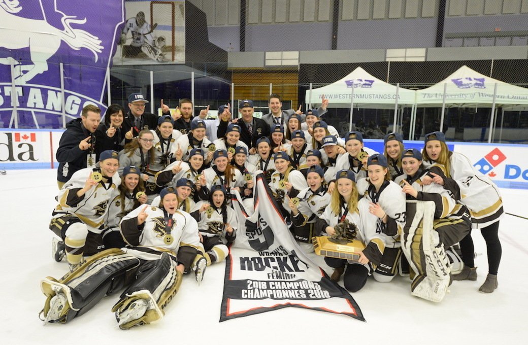 The Manitoba Bisons women's hockey team were the U Sports gold medal winners in 2017-18.