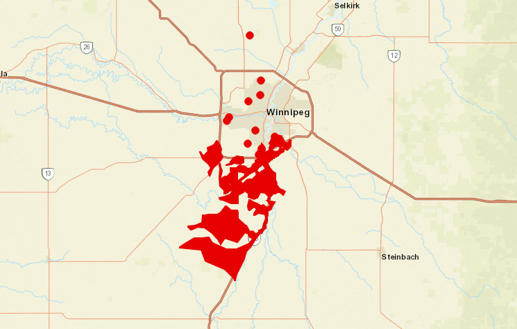 A number of outages in southern Manitoba Monday.