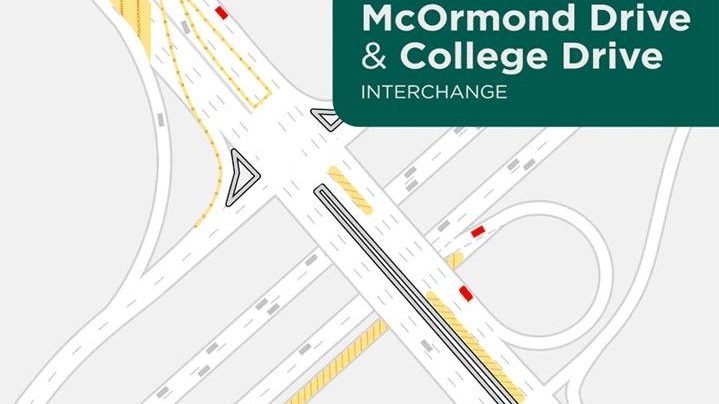 Traffic patterns at the McOrmond Drive and College Drive interchange when it opens to traffic on Oct. 17.
