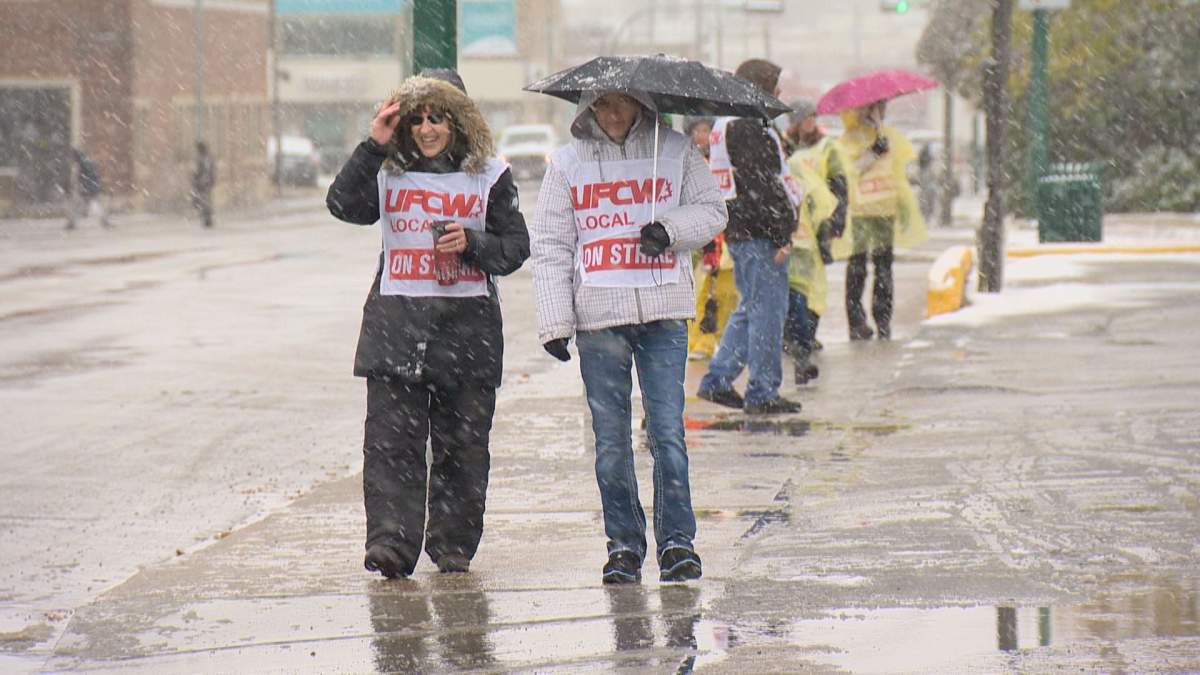 Over 130 union members at Moose Jaw Co-Op locations took to the picket line in protest of a new contract that would see some workers earn less.