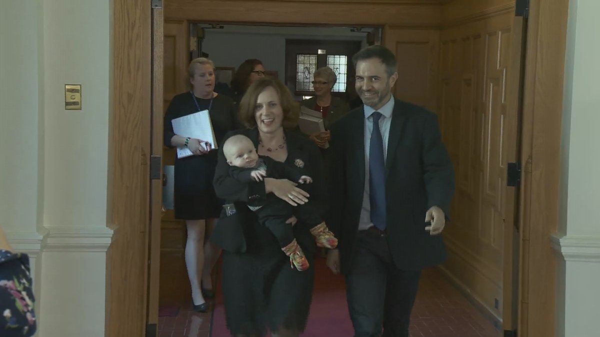 B.C. Energy Minister Michelle Mungall brought her son Zavier on to the legislative floor on Monday, October 15. 
