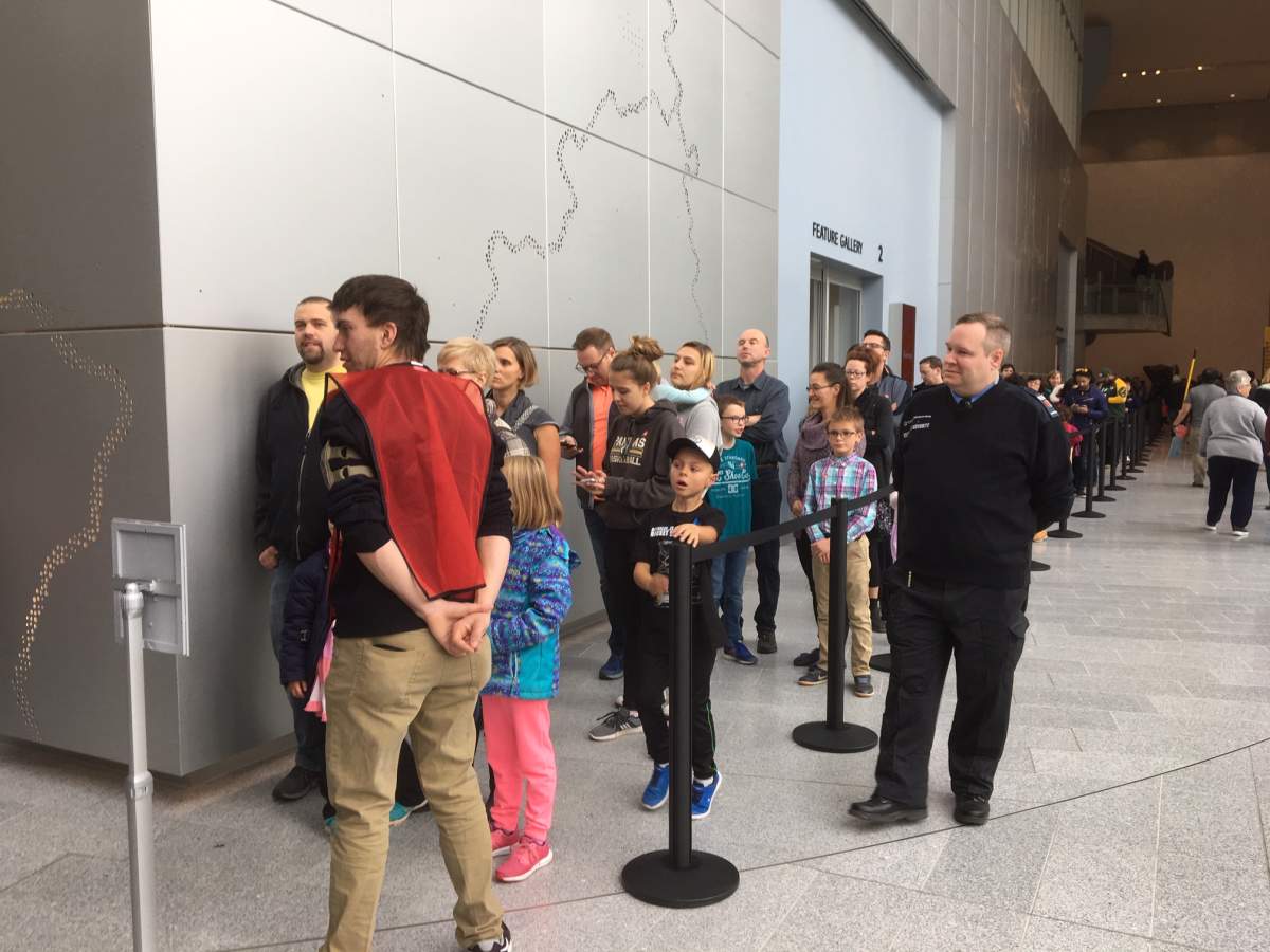 The line up for the children’s gallery inside the Royal Alberta Museum on Sunday, October 7, 2018.