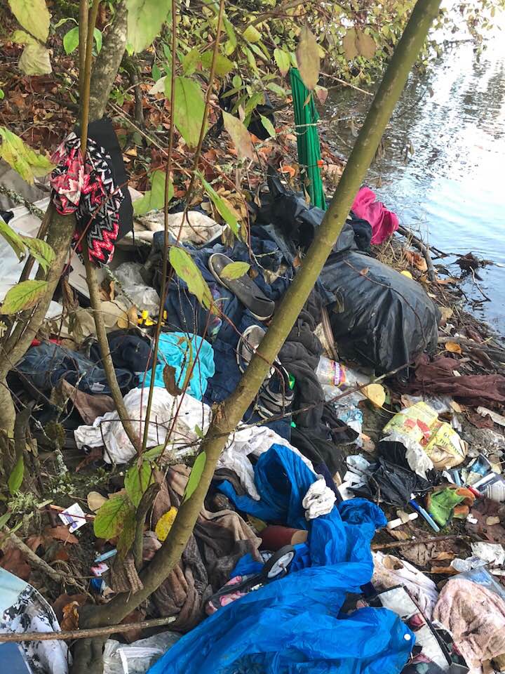 Needles and garbage along the Cowichan River