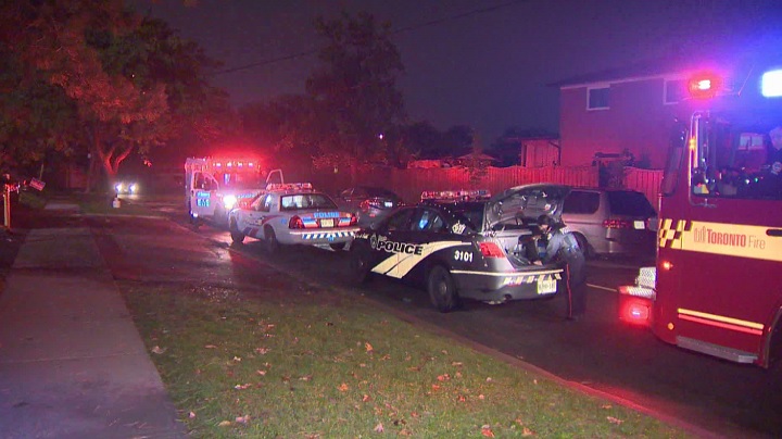 Emergency crews on the scene of a double stabbing in North York Saturday evening.