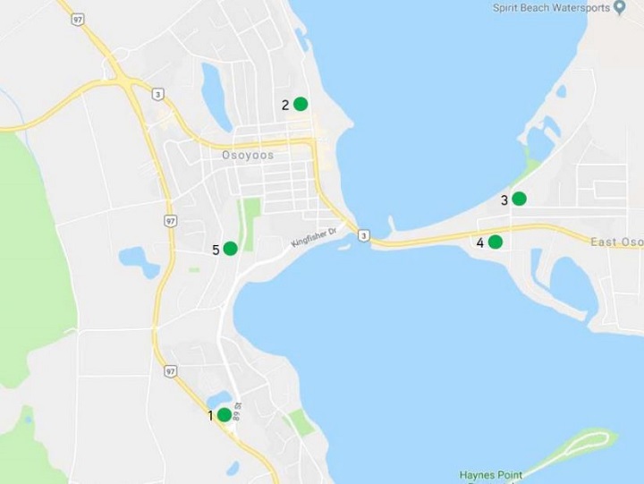The five potential sites that the feasibility study identified.