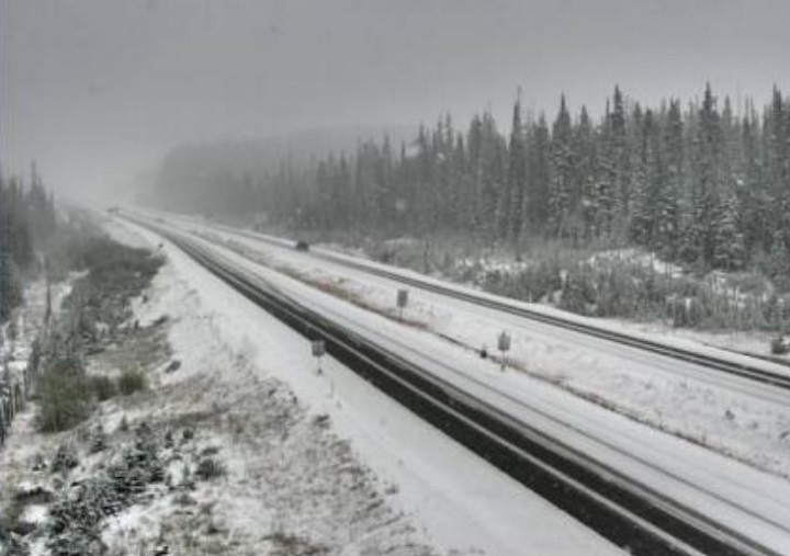 Winter driving conditions have been issued for several B.C. highways today, including the Coquihalla Highway and the Okanagan Connector. Pictured is the Pennask Summit of the Okanagan Connector, which has a summit of 1,728 metres.