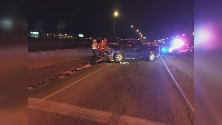 Saskatoon Fire Department officials said a pickup truck travelling at a high rate of speed rear-ended an ambulance.