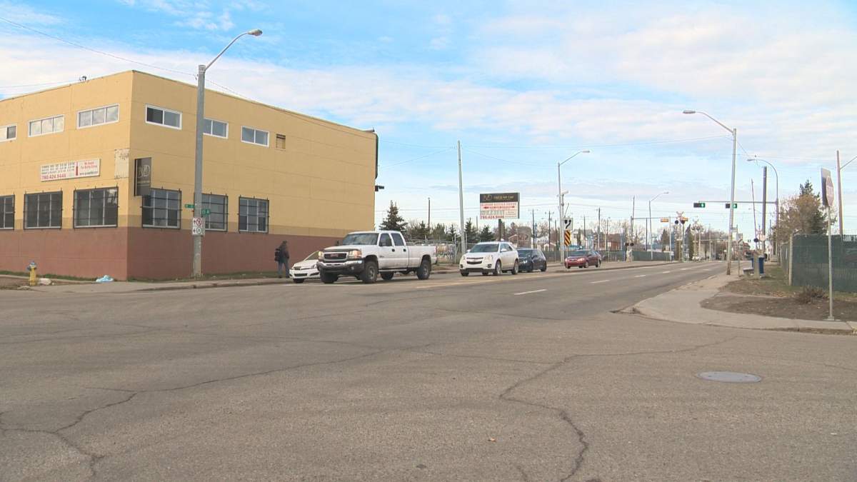 The intersection of 95 Street and 105 Avenue in downtown Edmonton, where 66-year-old Margaret Tiller was injured in a hit-and-run collision on Sunday, Sept. 30, 2018.