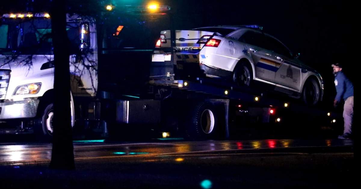 A RCMP officer was taken to hospital after a crash in Moncton on Oct. 30, 2018.